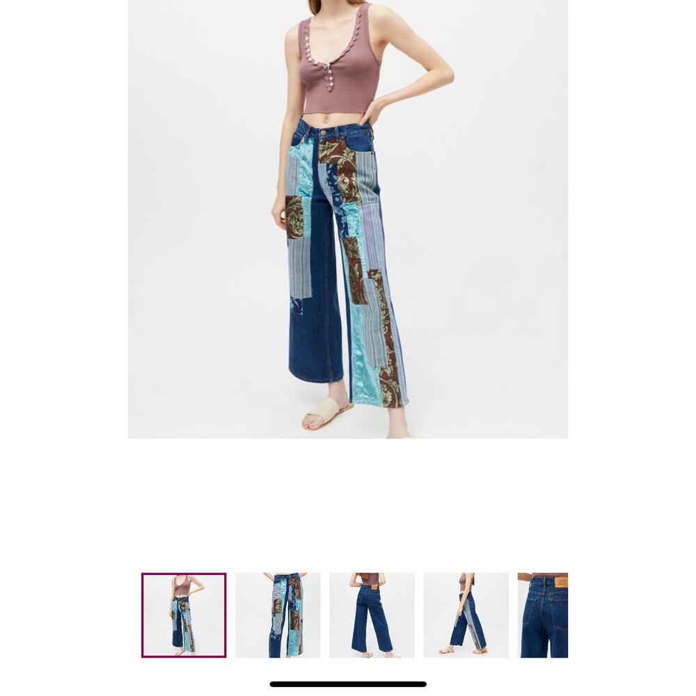 Urban Outfitters BDG High Waisted Wide Jeans Patch Pattern Denim Size 29